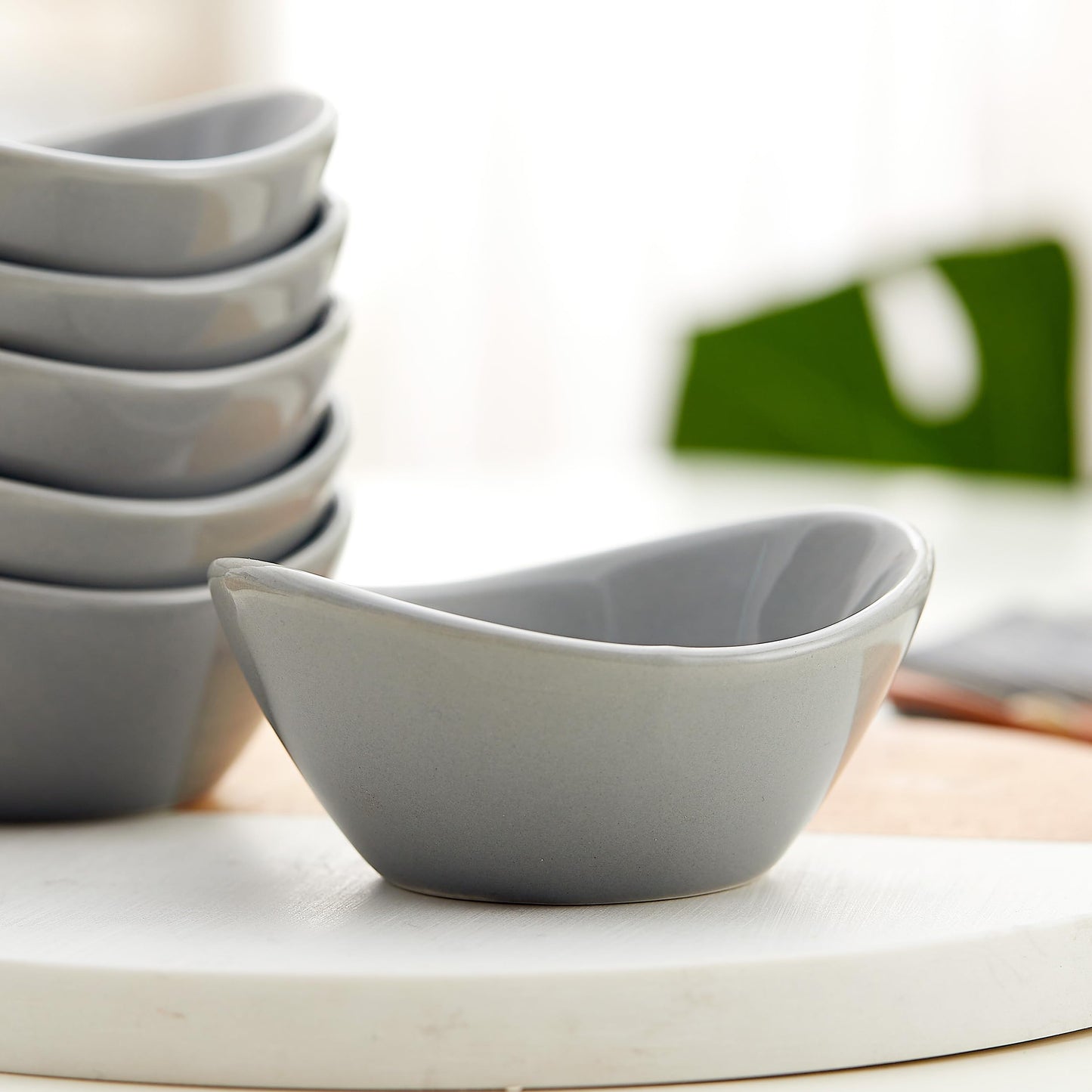 Swuut Ceramic Charcuterie Accessories Set of 6,1.5 Oz Individual Salsa Cups Dip Pinch Bowl,Soy Sauce Dishes,Small Dessert Plates for Charcuterie Sushi,Caviar Sauce,Ice Cream and Party Supplies(Grey)