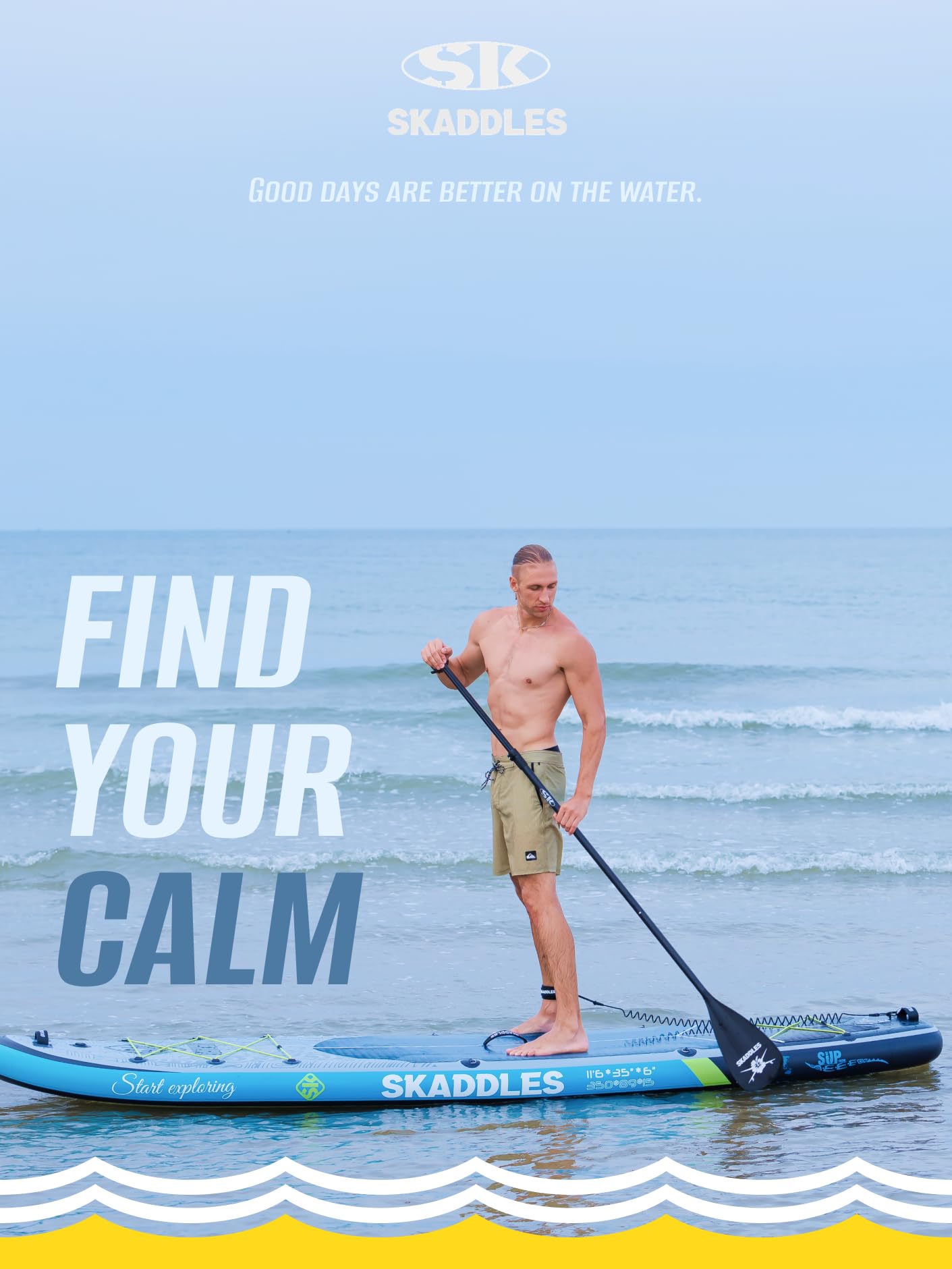SKADDLES 11’6 × 35" Inflatable SUP–Super Wide, Stable Stand Up Paddle Board for Adults, Youth, Family & Pets, High Weight Capacity, Non-Slip EVA Deck, Premium Accessories (FLASHLINE · Ghost Shad)