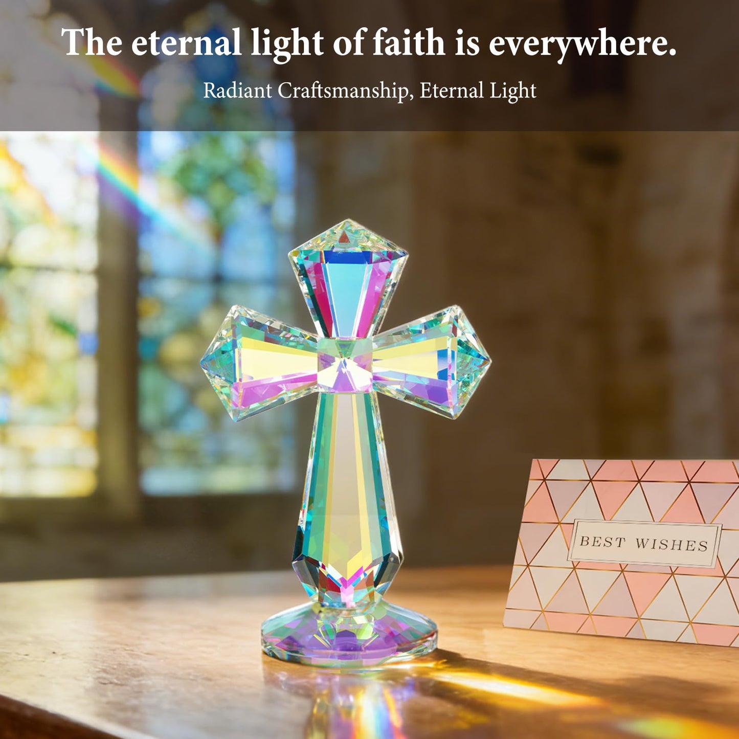 Crystal Glass Standing Cross Decor, Easter Christmas Decoration for Party Dad Man, Religious Gifts for Women Men Father Mother, Handmade Glass Holy Collectible Figurines