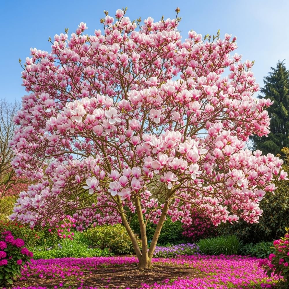 1 Year Old Jane Magnolia Tree in 2.5" Pot, Fragrant Pink White Flowers, Dormant in Winter, 6-12 Inch Magnolia Trees Live Plants, No Leaf