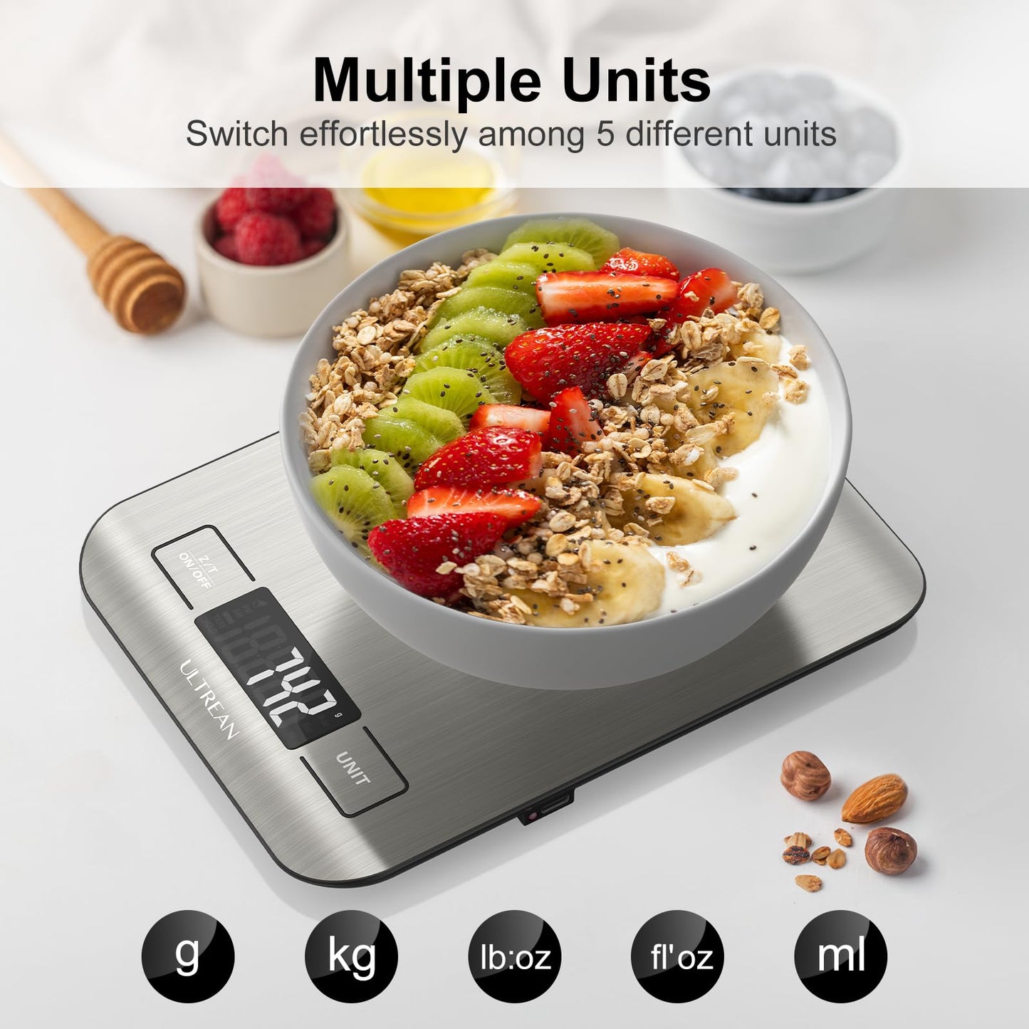 Ultrean Food Scale, Digital Kitchen Scale Weight Grams and Ounces for Baking Cooking and Meal Prep, 6 Units with Tare Function, 11lb (Batteries Included)