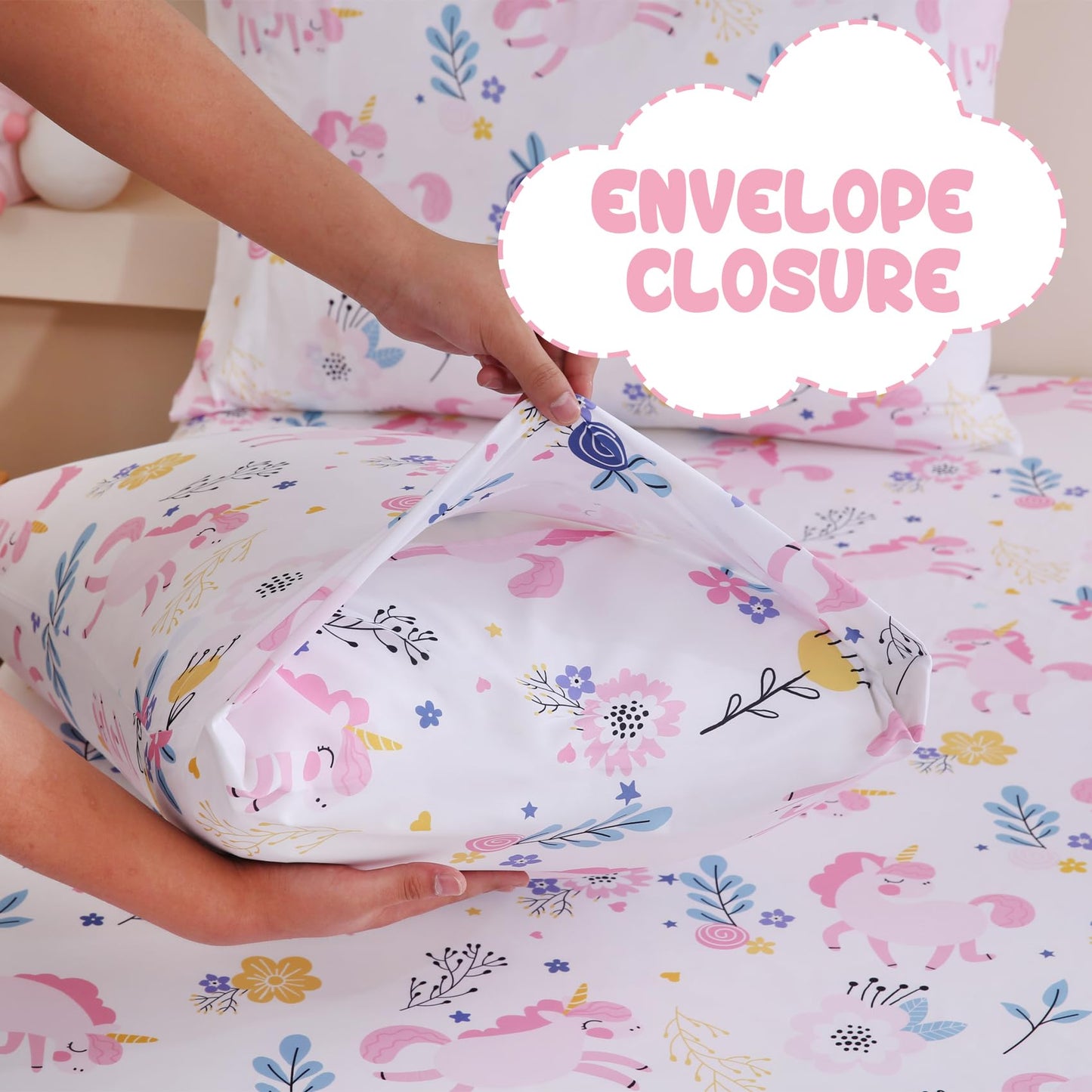 Yibeizi Unicorn Sheet Set for Girls Twin, Kids Boho Floral Print Bedsheets Microfiber Deep Pocket Cute Patterned Bed Sheet & Pillowcase Sets 3 Pieces
