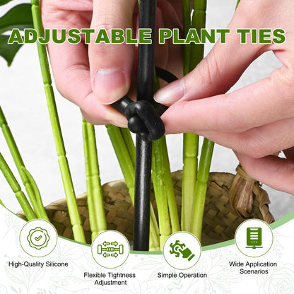 M METERXITY 12-Pack Adjustable Plant Ties, 3inch/7.62cm Silicone Flexible Multi-Function Sturdy Garden Twist Tie for Plant Support/Tree/Shrub/Vine, Reusable Support Twine [Black]