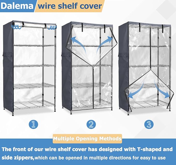 Waterproof Shelf Cover,600D Heavy Duty Dustproof Storage Wire Rack Covers,Outdoor Shelving Covers for Wire Shelves with Zipper 36''x18''x72'',Clear Front.