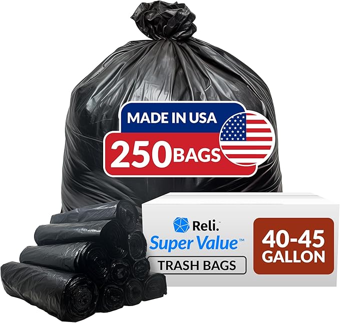 Reli. 40 to 45 Gallon Trash Bags Heavy Duty | 250 Trash Bags | Super Sizeable
