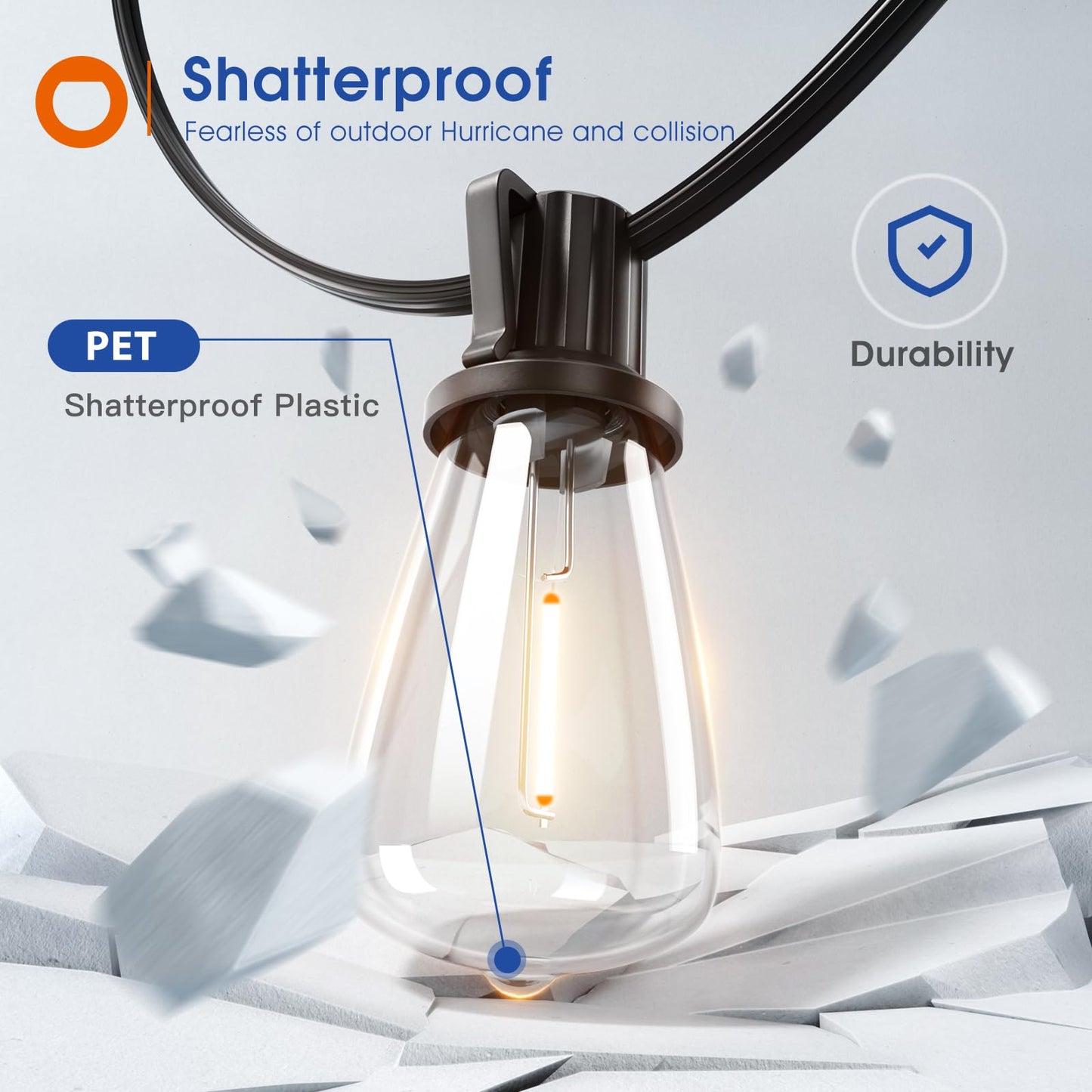 addlon 100FT(50FT*2) LED Outdoor String Lights Waterproof Patio Lights with Shatterproof ST38 Replaceable Bulbs, Dimmable Outside Hanging Light Connectable for Porch, Backyard, 2200K