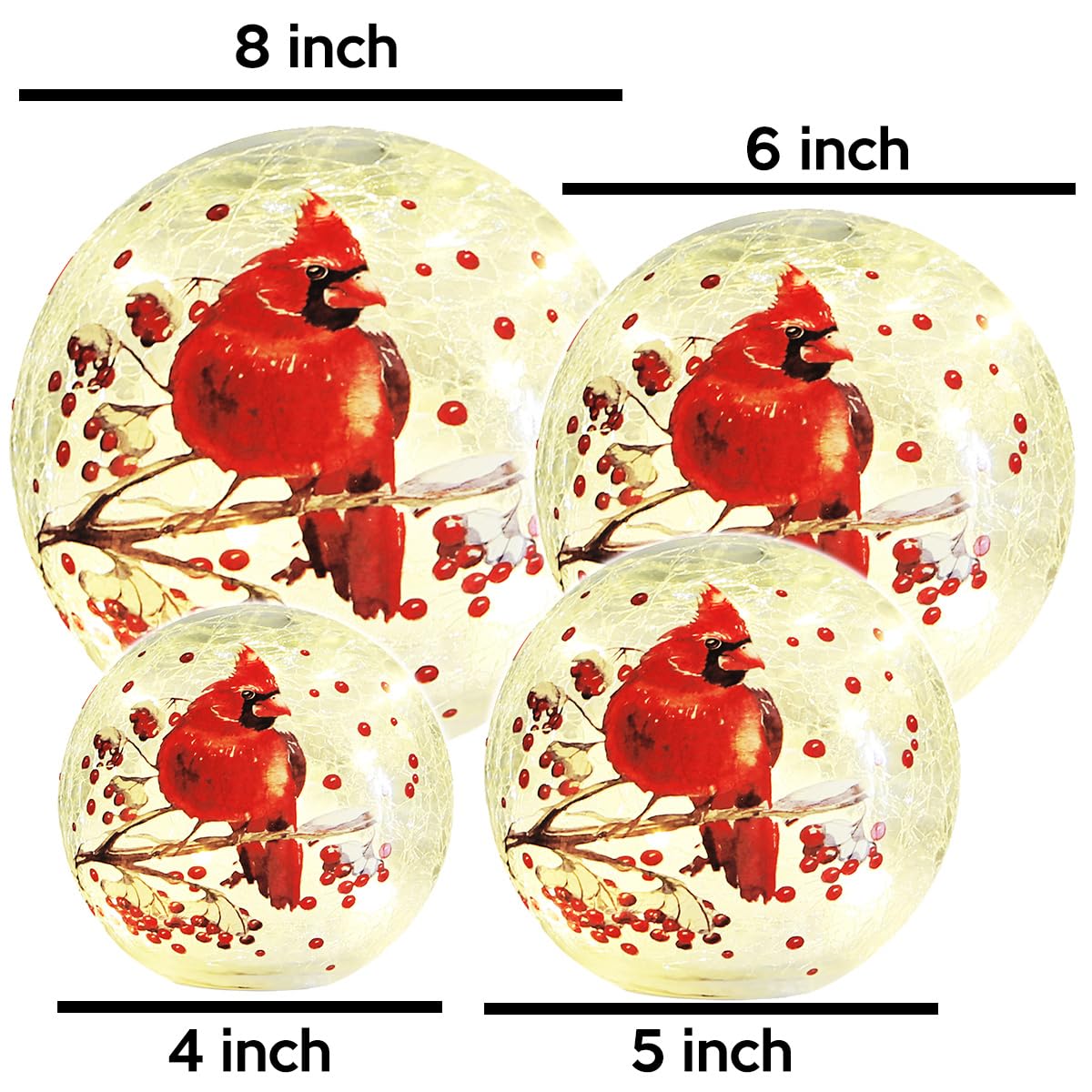 Crackle Glass Ball Cardinal Lamp, Light Up Red Bird Stained Glass Christmas Decor Accent Lamp, Lighted Globe Glass Table Lamp, Orb Cardinal Night Light, Mother's Day Gifts, Led Sphere Desk Lamp