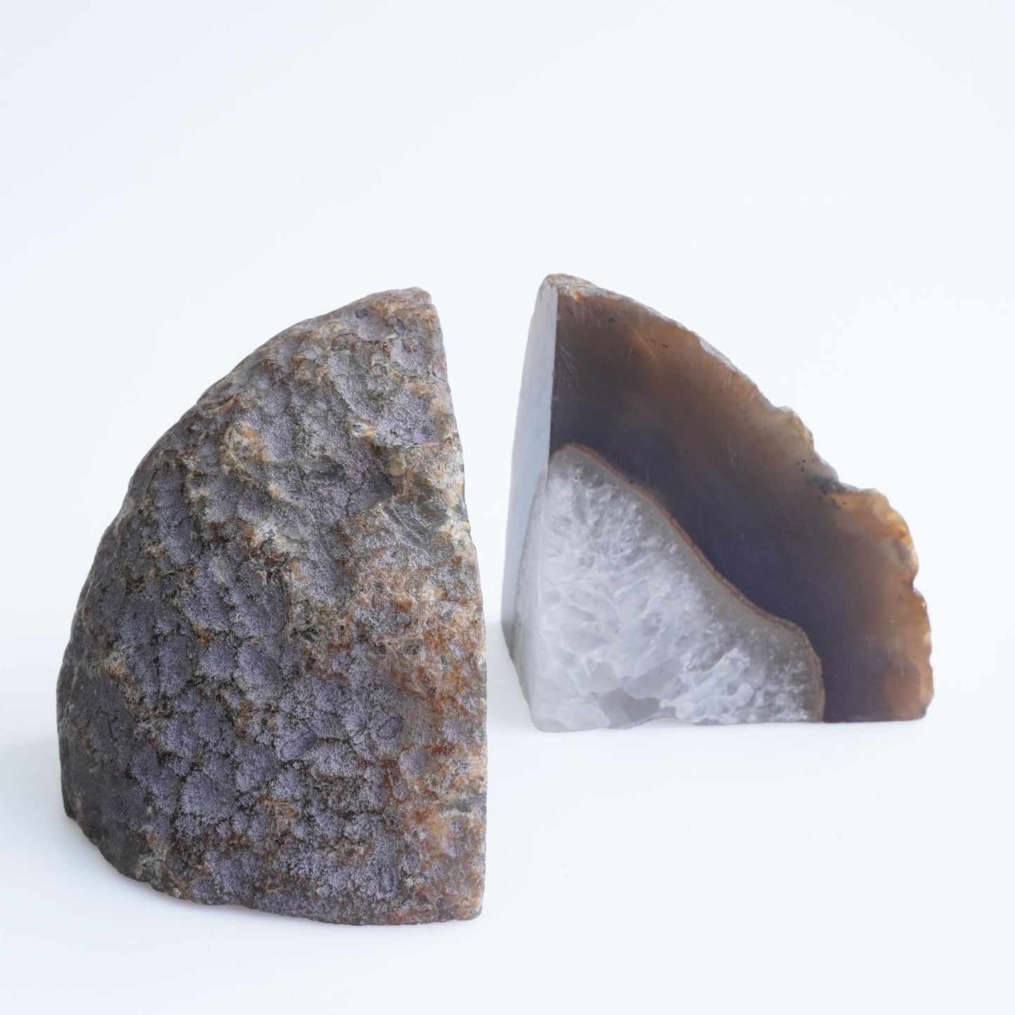 Sisamn Natural Agate Geode Bookends - 2 to 3 lb Heavy Duty Rock Crystal Stone Book Ends for Shelves, with Rubber Bumpers, Decorative Book Holders for Home Office