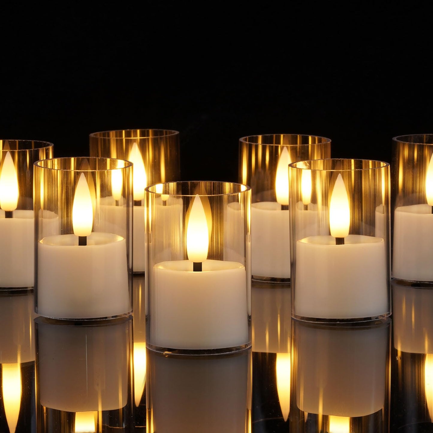 Homemory Acrylic Led Votive Candle with Auto Timer, 1.5" x 2.4" Flameless Led Tealight, Battery Powered Fake Electric Candles for Wedding Centerpiece, Table, Christmas Decor (12Pack)
