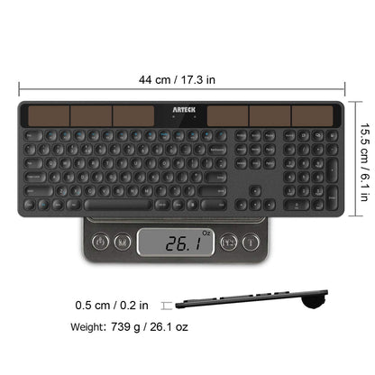 Arteck Solar Wireless Keyboard Full Size Solar Recharging Keyboard for Computer/Desktop/PC/Laptop/Surface/Smart TV and Windows 10/8 / 7 / Vista/XP Built in Rechargeable Battery