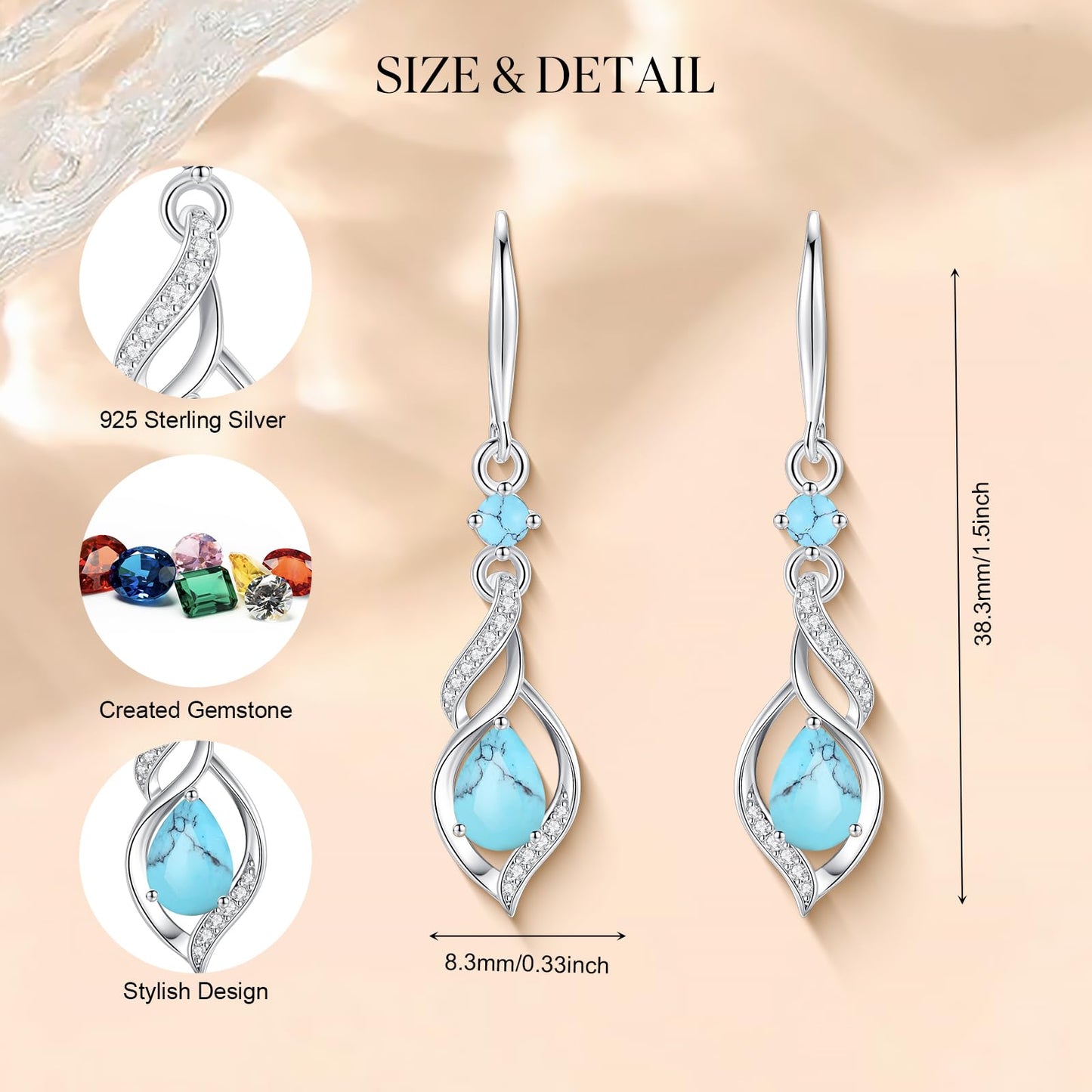 FANCIME Gift for Women December Birthstone Dangle Earrings for Women Teardrop Turquoise Earrings S925 Sterling Silver infinity Love Birthday Gifts for Mom Women