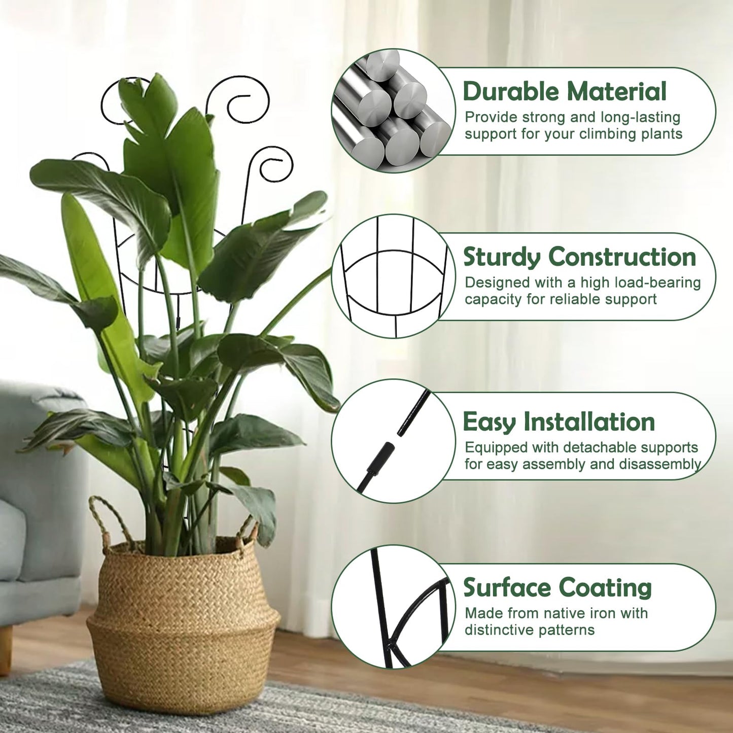 4 Pack Metal Trellis for Climbing Potted Plants Indoor Outdoor - 30 Inch Rustproof Garden Stakes, Plant Support for Monstera Pothos Ivy Hoya Vines, Potted Houseplant