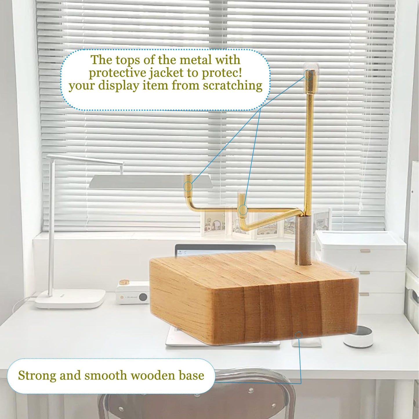 4 Pcs Rock Display Stand Crystal Display with Wooden Base Adjustable Metal Arms Display Easels for Gemstones Fossils Minerals Agate Slabs Plates Crystals Small Collectibles Display Stands,1.97 x 1.97 x 3.94 Inch
