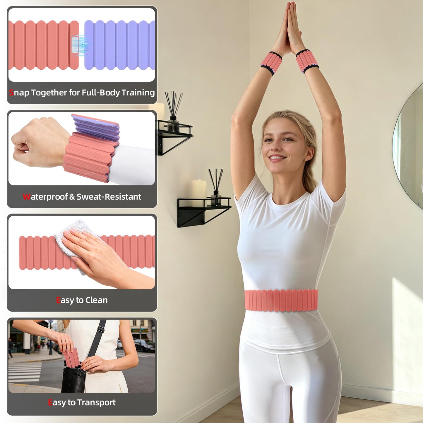 Abahub Wearable Wrist & Ankle Weights Set of 2, Stackable Magnetic Weighted Bracelet for Women, Waterproof Silicone Arm Leg Weights for Home Gym Workout, Yoga & Pilates - Purple and Pink, 2.2LB