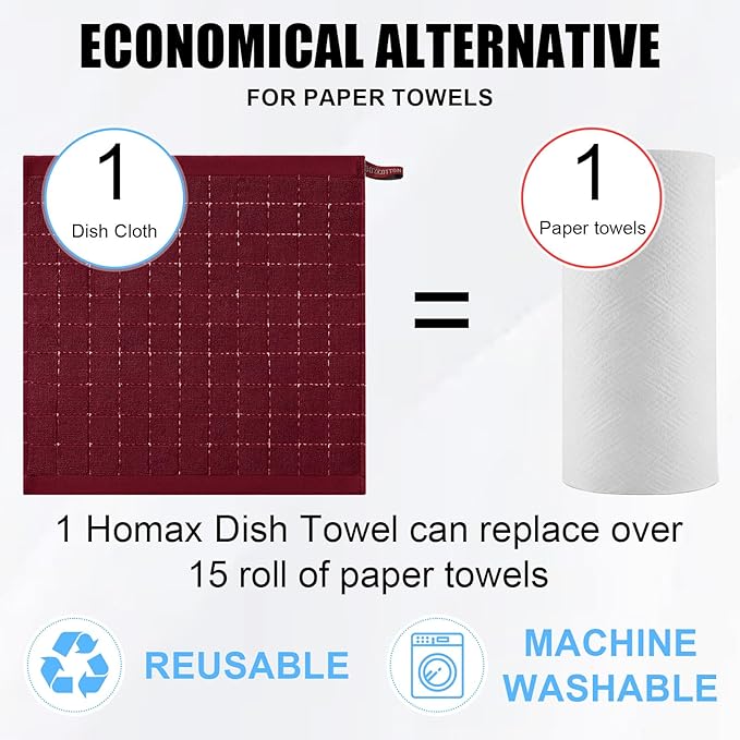 Homaxy 100% Cotton Terry Kitchen Dish Cloths, Ultra Soft and Absorbent Dish