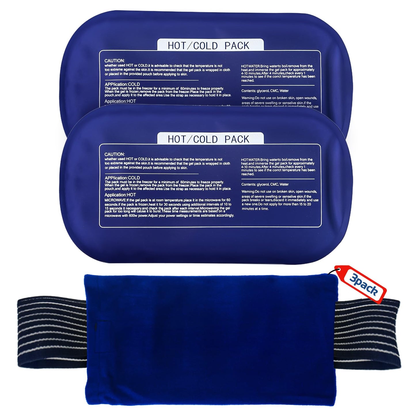 Ice Packs for Injuries Reusable (3-Piece Set) – Hot and Cold Ice Packs for Knee, Reusable Gel Wraps Support, Adjustable Ice Pack Pain Relief for Shoulders, Back Joints Muscles, Knees, Arms and Legs