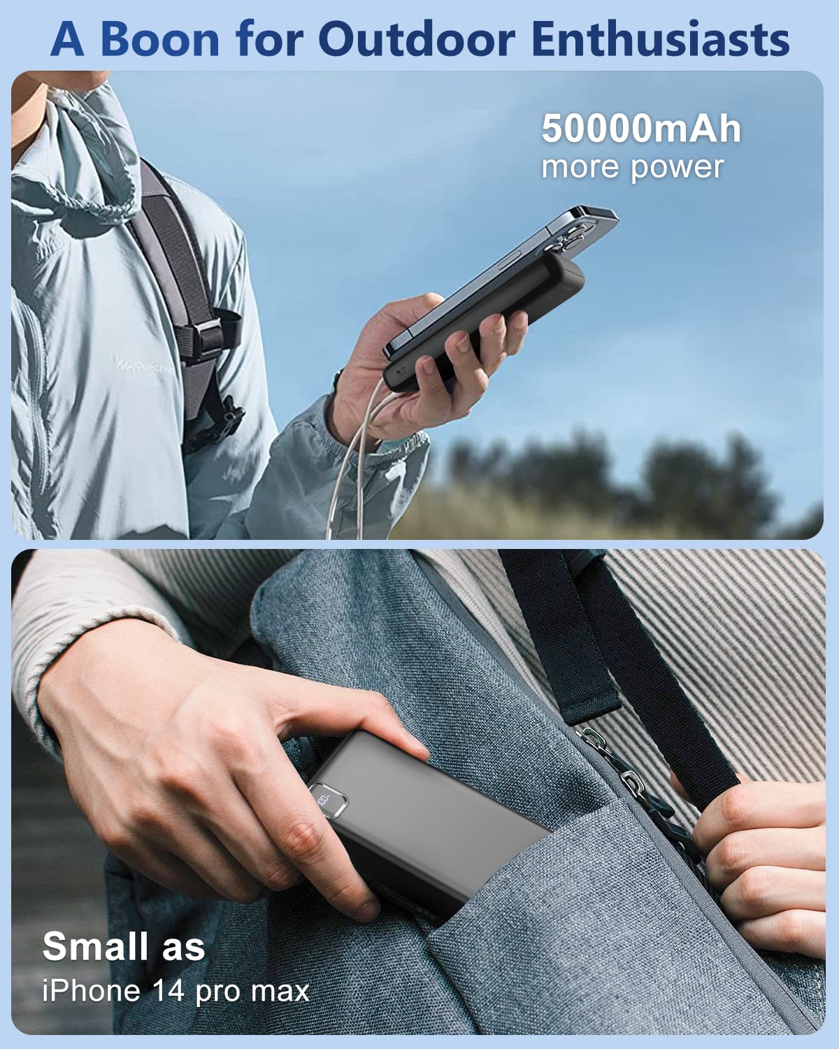 Portable Charger Power Bank 40000mAh Powerbank PD 30W and QC 4.0 Fast Charging External Battery Pack with USB-C LED 3 Outputs & 2 Inputs Portable Charging for iPhone 15 14 13 pro, Samsung