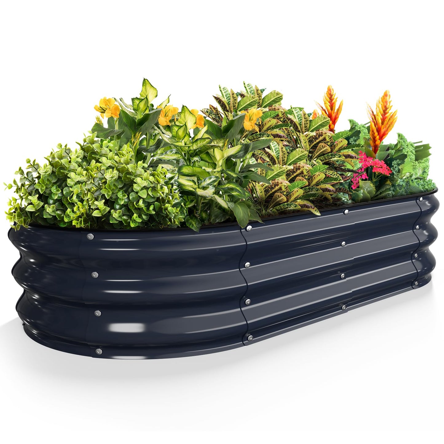 Kesfitt Raised Garden Bed, 4x2x1 FT Galvanized Steel Metal Raised Garden Bed, Oval Open-Bottom Design, 12-Inch Deep for Outdoor Vegetable & Herb Gardening, Midnight Blue