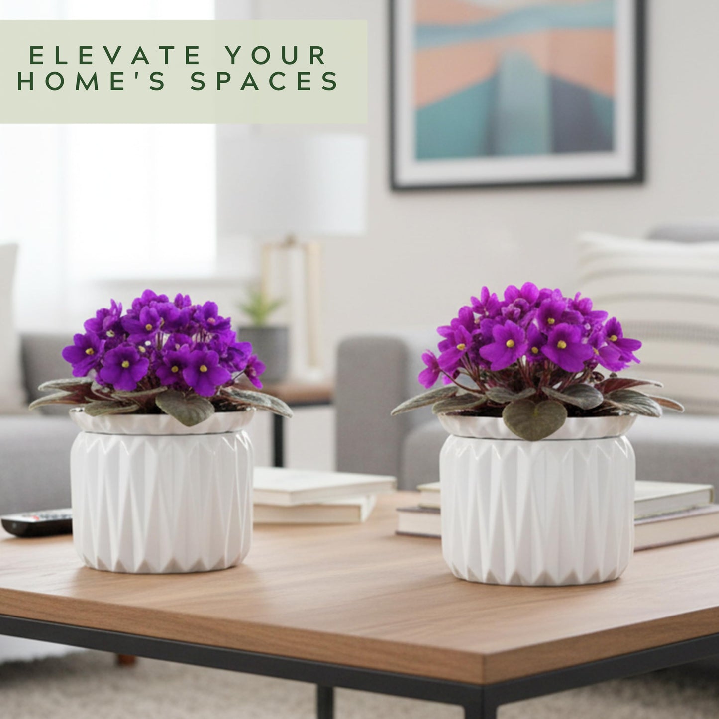 Thriving Thicket 6 Inch African Violet Pots Self Watering, Ceramic Planter with Water Reservoir and Fill Lines, 4 Inch Opening, Indoor Flower Pot, Holds 3 Weeks of Water (1 Pack)