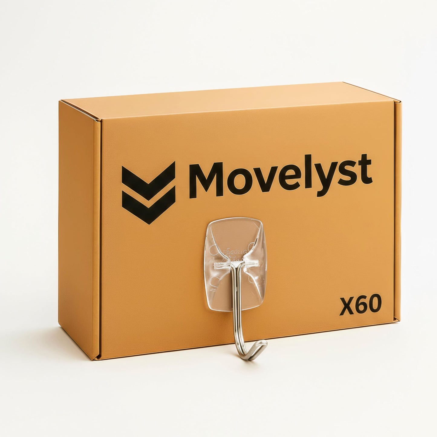 MOVELYST 60 Small Hooks+80 Removable Strips, Clear Wire Hanger Hooks, Damage-Free Utility Hooks, Heavy Duty with Adhesive Strips, No Tools Wall Hook for Hanging, Value Pack