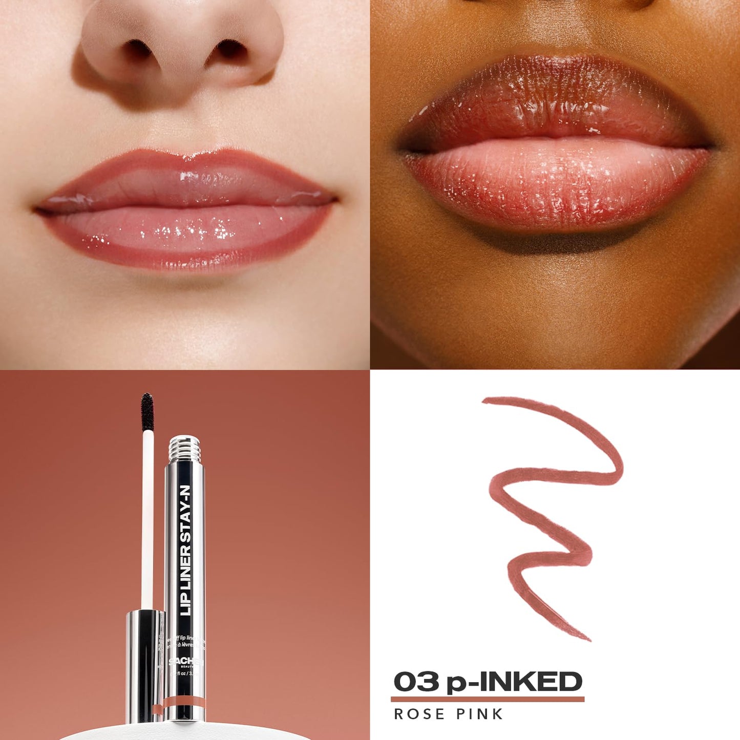 Sacheu Lip Liner STAY-N Peel Off Lip Stain — Long Lasting Matte Lip Tattoo Transfer Proof Lipstain Infused with Hyaluronic Acid & Vitamin E for All Skin Types — Vegan & Cruelty-Free, p-INKED
