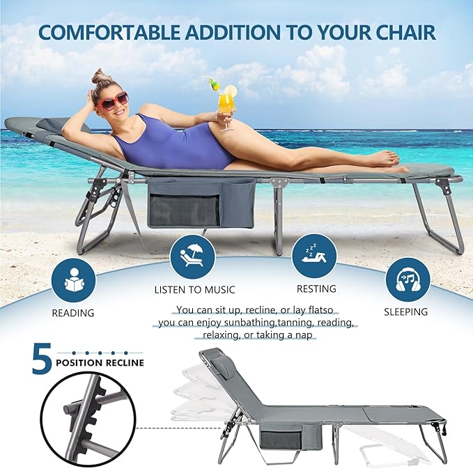 Tanning Chair with Face Hole, Adjustable Folding Chaise Lounge Chairs
