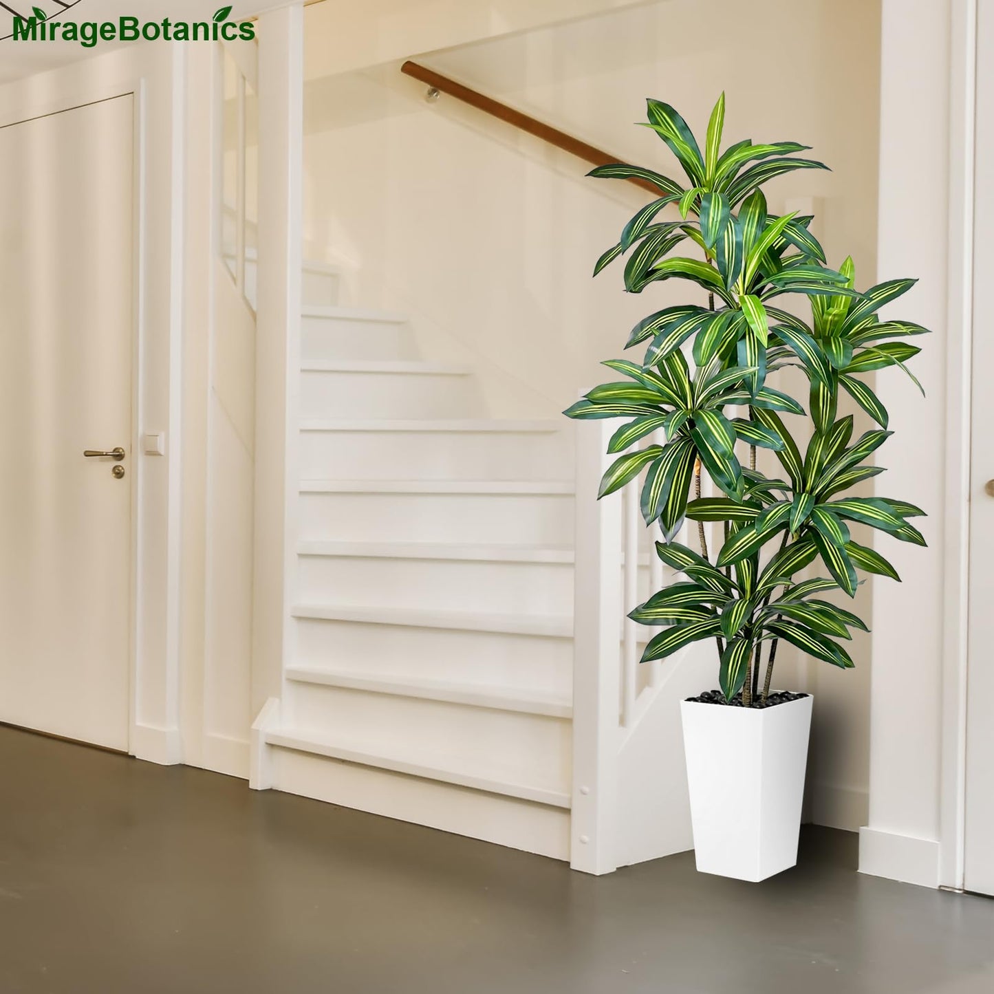 Artificial Dracaena Tree 5FT Tall Fake Plant with White Planter - Realistic Faux Dragon Tree with Tall Planter - Indoor Floor Plant for Home, Office,Mall, Living Room, Bedroom Decor