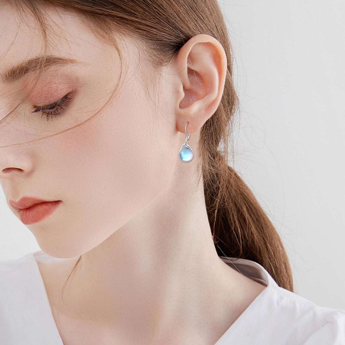 POPLYKE Moonstone Earrings Dangle for Women 925 Sterling Silver Leverback Earrings Teardrop Moonstone Jewelry Christmas Birthday