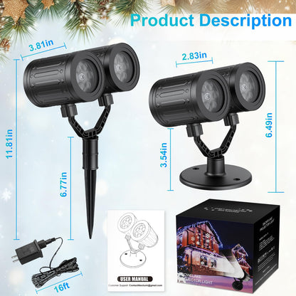 2025 MuliVid Christmas Projector Lights Outdoor, Double Head Snowfall LED Lights Waterproof, Outdoor Christmas Snowflake Projector Light for Xmas Holiday Party, Patio, Garden Decoration