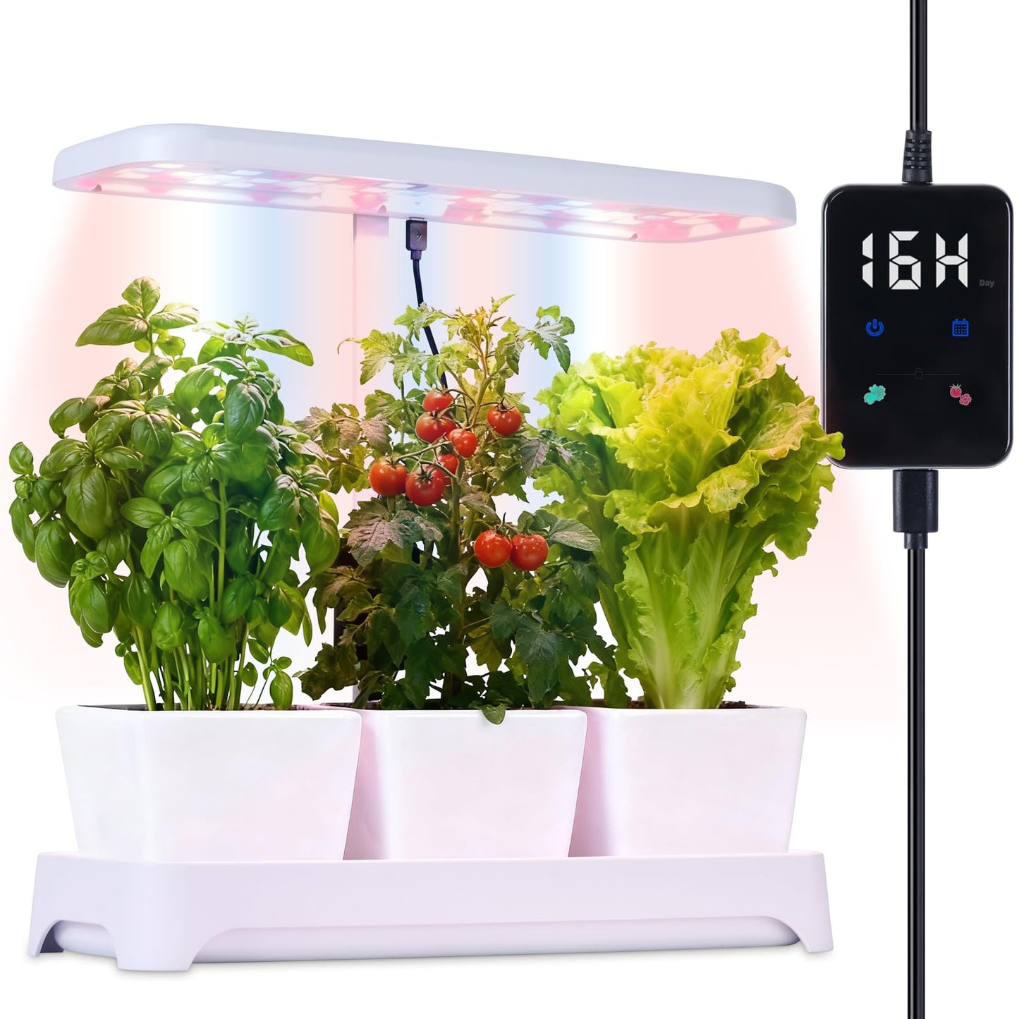 Indoor Garden Led Grow Light, Full Spectrum LED Grow Lamp for Indoor Plants with Intelligent Controller, Height Adjustable, Ideal for Home Desk Plant Lighting (Without Pots)(White, 16.5*6.5*4 inch)