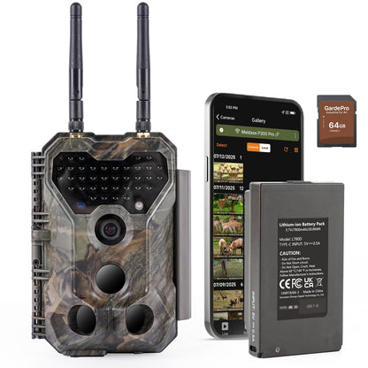 Meidase P300 Pro (Non-Cellular) WiFi Trail Camera, Dual-Antenna 165ft Range, 7800mAh Battery,Fast 0.1s Trigger Speed Motion Activated 64MP Photos, 1296p HD Video, 64GB Industrial SD Card Included