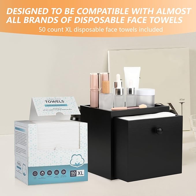 Disposable Face Towel with Bamboo Drawer Storage Box
