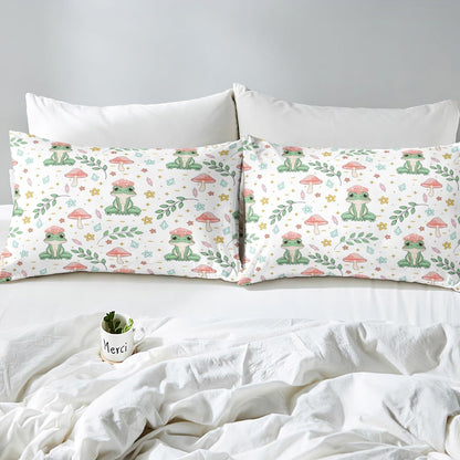 Erosebridal Bed Linen Set with Frog Fitted Sheet, Pink Mushroom Decor, Twin, 1 Pillow Case