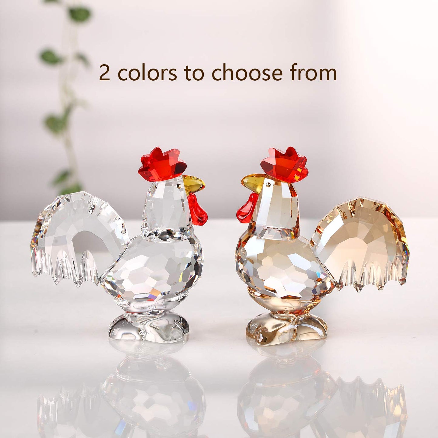 Crystal Rooster Animal Collectible Cute Figurine Ornament Gifts Home Decor (Gold)