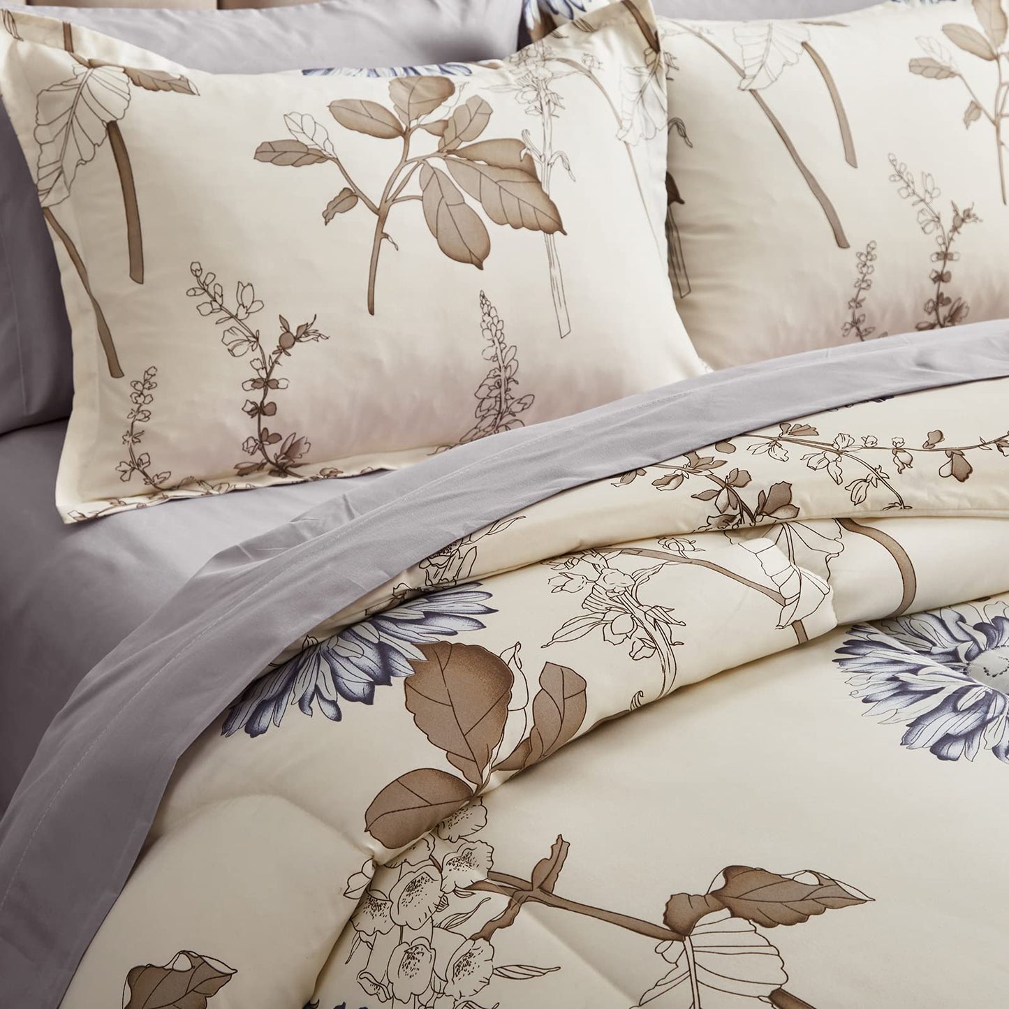 Joyreap 6 Piece Bed in a Bag Twin, Elegant Flower Botanical Smooth Soft Microfiber Floral Comforter Set for All Season (1 Comforter, 2 Pillow Shams, 1 Flat Sheet, 1 Fitted Sheet, 1 Pillowcase)