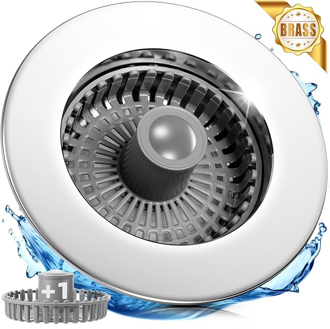 3-in-1 Kitchen Sink Strainer & Stopper, Stainless Steel Finish Pop Up Drain