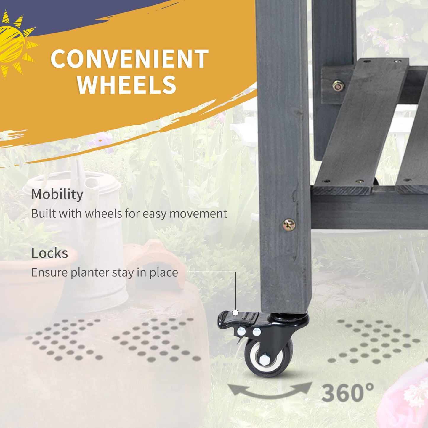 Outsunny Raised Garden Bed with 8 Grow Grids, Wooden Outdoor Plant Box Stand with Folding Side Table and Wheels, 49" x 21" x 34", for Vegetables, Flowers, Herbs, Gray