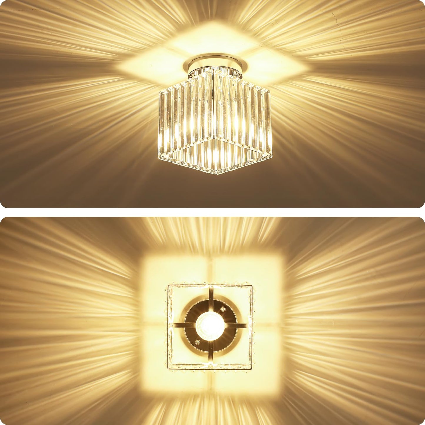 GZBEINI 2-Pack Modern Crystal Semi Flush Mount Ceiling Light, Mini Square Chrome Hallway Light Fixtures Close to Ceiling Lights for Entryway Bathroom Bedroom Kitchen Dining Room Laundry, 7.24Inch