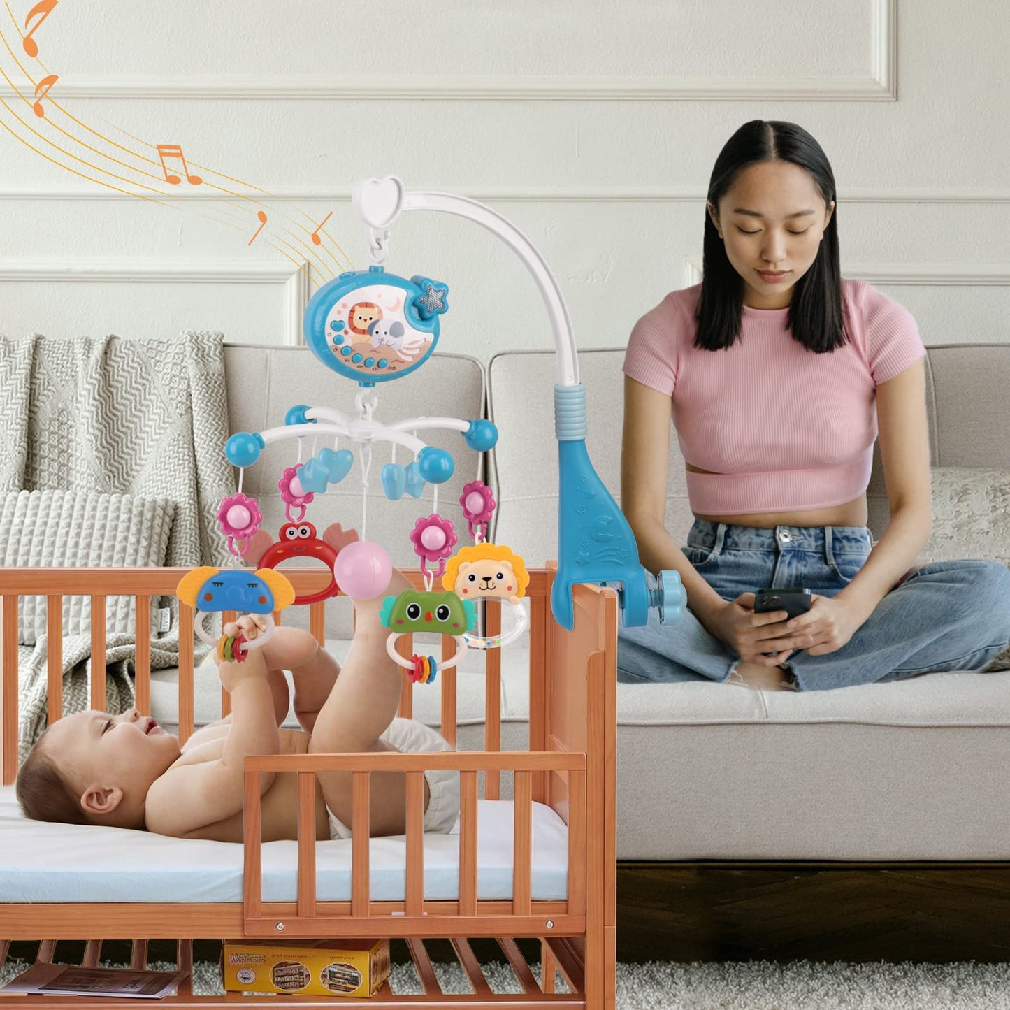 Amybenton Cot Mobile for Baby with Music and Projection - Mobile for Crib with Timing Function - Hanging Mobile for Babies- Gift for Newborn 0-12 Months