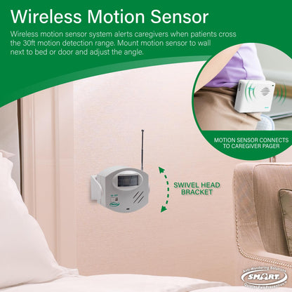 Smart Caregiver Wireless Motion Sensor Alarm System with Pager for Fall and Wandering Prevention | Mountable Motion Detector Alarm Alerts Medical Caregiver with Up to 300' Range | Bed or Door Movement