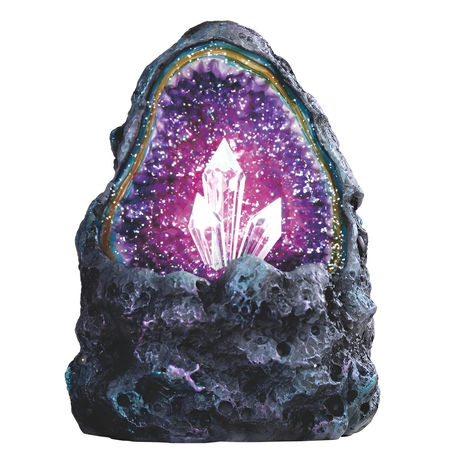 ICE ARMOR 5" H Purple Faux Crystal Cave Rock Geode with LED Statue Fantasy Night Light Decoration Figurine
