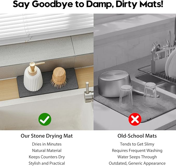 2 Pack Diatomite Stone Sink Tray, Water Absorbing Mat
