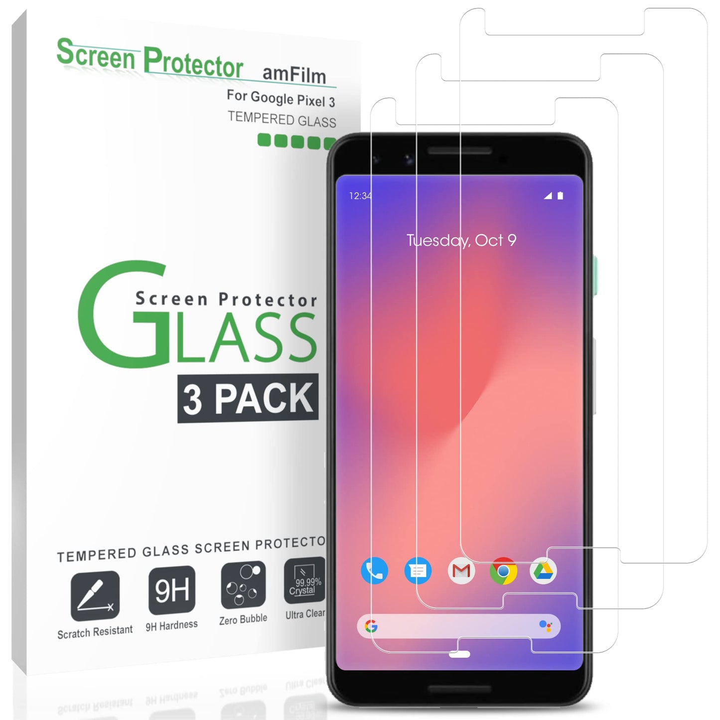 amFilm Designed for Google Pixel 10 Pro Pixel 10 / 9 / 9 Pro 6.3" Screen Protector: 2025/2024 Tempered Glass, Ultrasonic Fingerprint Compatible, Easy Installation Frame, Anti Scratch, Bubbles-Free,3 Pack