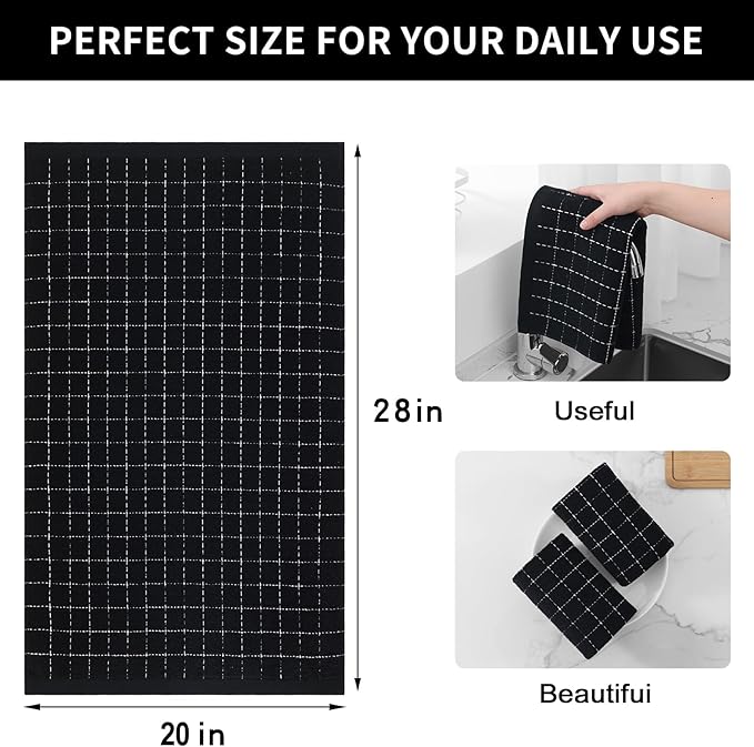Homaxy 100% Cotton Terry Kitchen Towels, Checkered Designed, Soft and Super