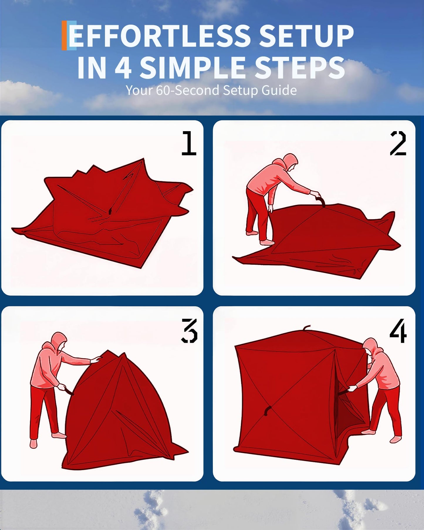 Pop-Up Ice Fishing Tent, Portable Windproof Insulated Hub Tent for 1-8 Person Winter Fishing with 210d Oxford Fabric, Includes Anchors & Carry Bag