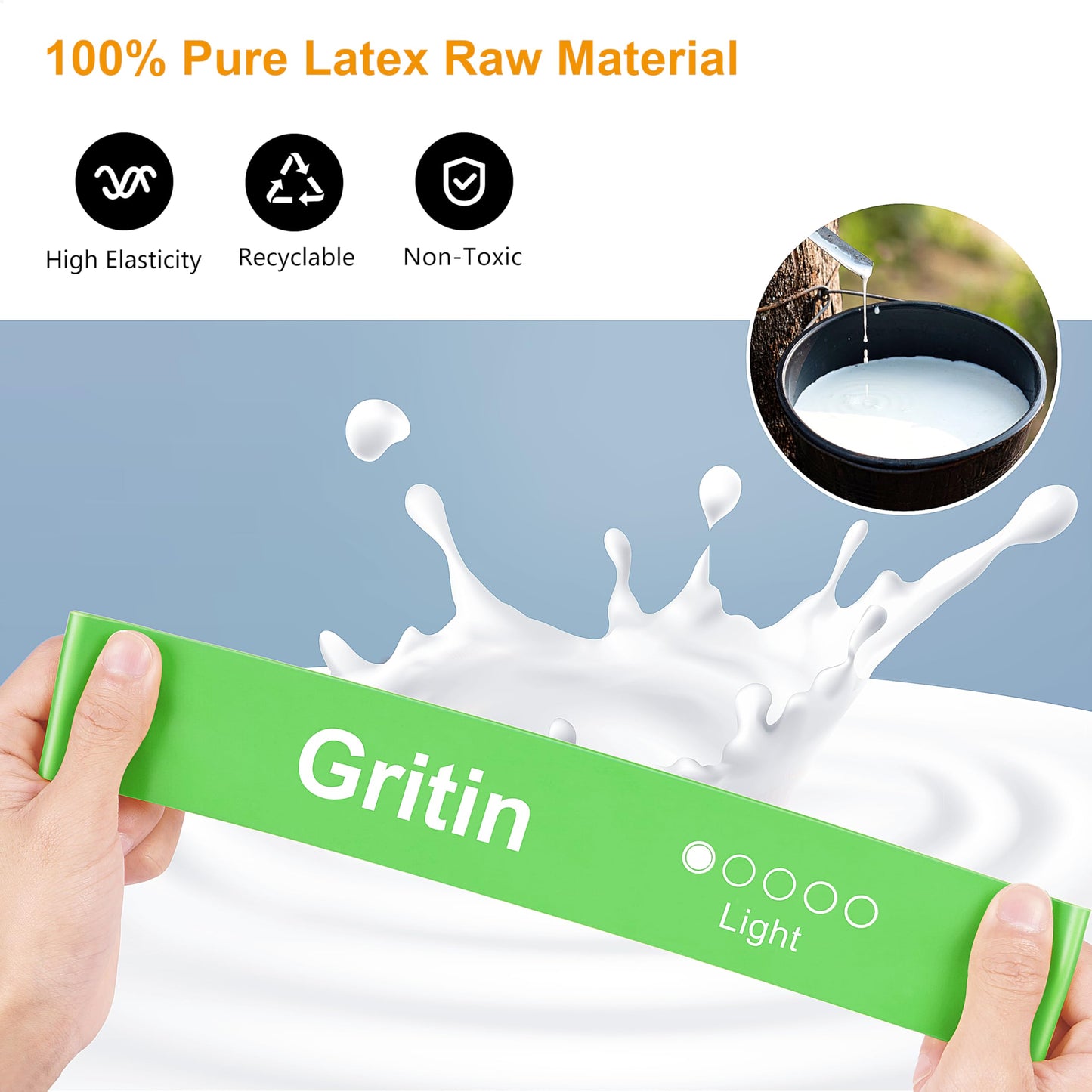 Gritin Resistance Bands, [Set of 5] Skin-Friendly Resistance Fitness Exercise Loop Bands with 5 Different Resistance Levels - Carrying Case Included - Ideal for Home, Gym, Yoga, Training