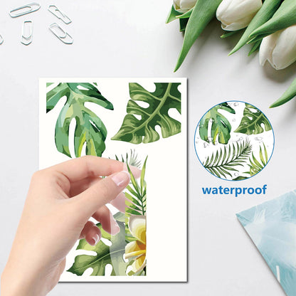 CRASPIRE 8 Sheets Green Leaf Window Stickers Tropical Leaves PVC Waterproof Self Adhesive Summer Wall Decals Natural Palm Plant Rectangle Removable for Stairway Home Decoration TV Wall Art