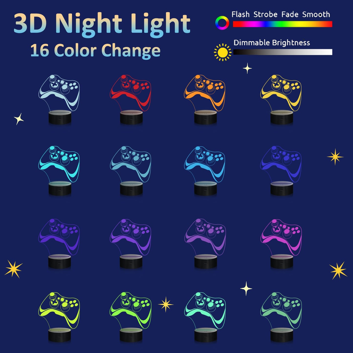 Attivolife Gamepad 3D Lamp, Hologram Illusion Controller Night Light for Kid, 16 Colors Changing & Remote Dimmer Control, Cool Boy Girl Video Gaming Room Accessories as Xmas Birthday Gift for Teen