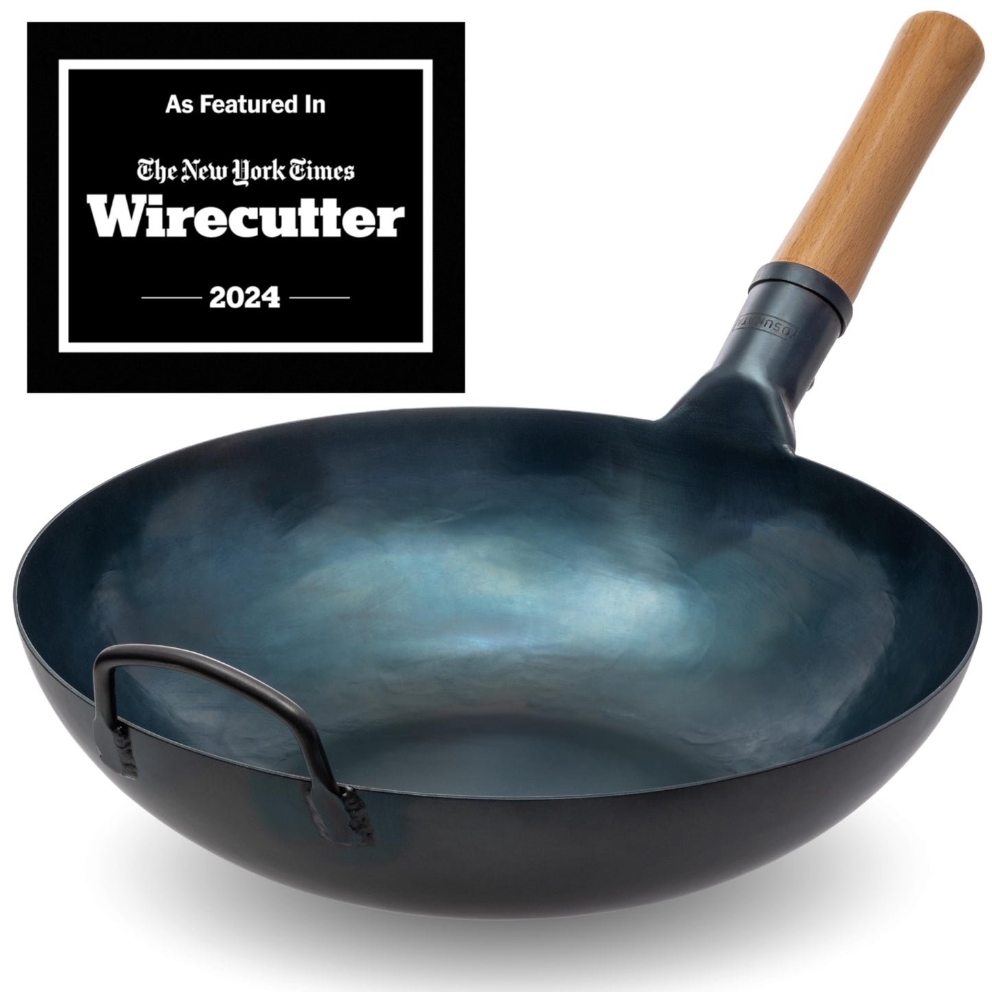 YOSUKATA Product Image Woks and Frying Pans 13.5" - Pre-seasoned Flat Bottom Wok + Wok Lid 12.8 In + 17" Wok Spatula and Ladle Skimmer Spoon + Wooden Long Cooking Chopsticks Set of 3 pairs