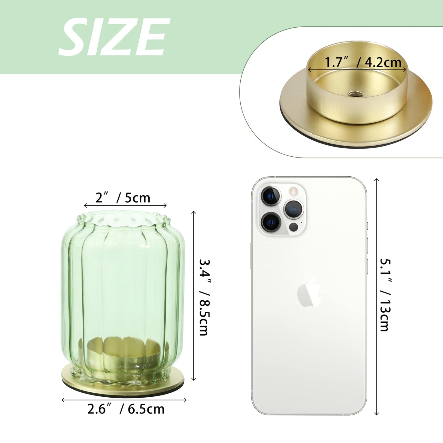 Vixdonos Glass Hurricane Tealight Candle Holder with Metal Candle Stand,Set of 3 Modern Windproof Votive Candle Holders for Wedding Party Table Centerpiece Outdoor,Green